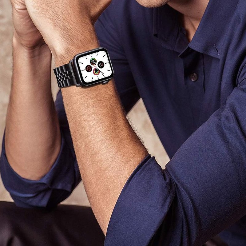 Lamshaw Compatible with Blackview Smart Watch bands, 20mm, 22mm Solid Stainless Steel Metal Band with Butterfly Folding Clasp Link Bracelet Compatible with IOWODO W60, R30 Pro, R50, Compatible with Blackview W60, R30 Pro, R50 Smart Watch (Black, 20mm size