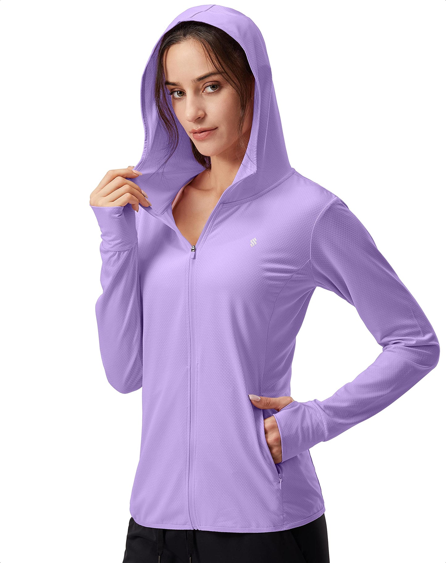Soothfeel Women's UPF 50+ Sun Protection Hoodie Jacket Lightweight Long Sleeve Sun Shirt for Women with Pocket Hiking Outdoor