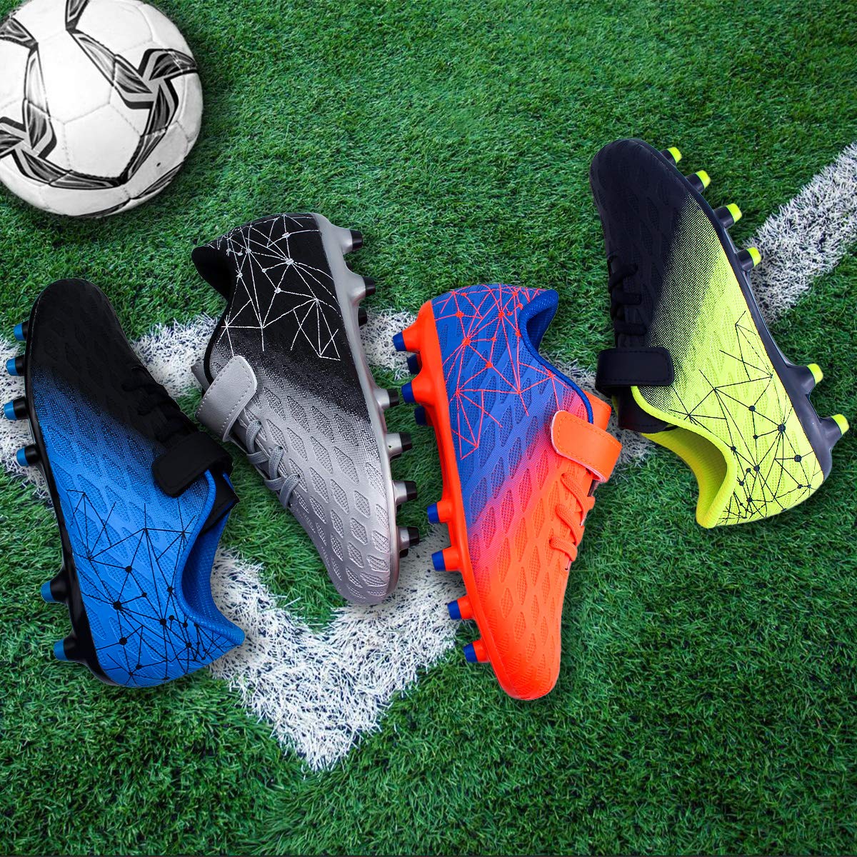 brooman Kids Firm Ground Soccer Cleats Boys Girls Athletic Outdoor Football Shoes(11,Orange Blue)