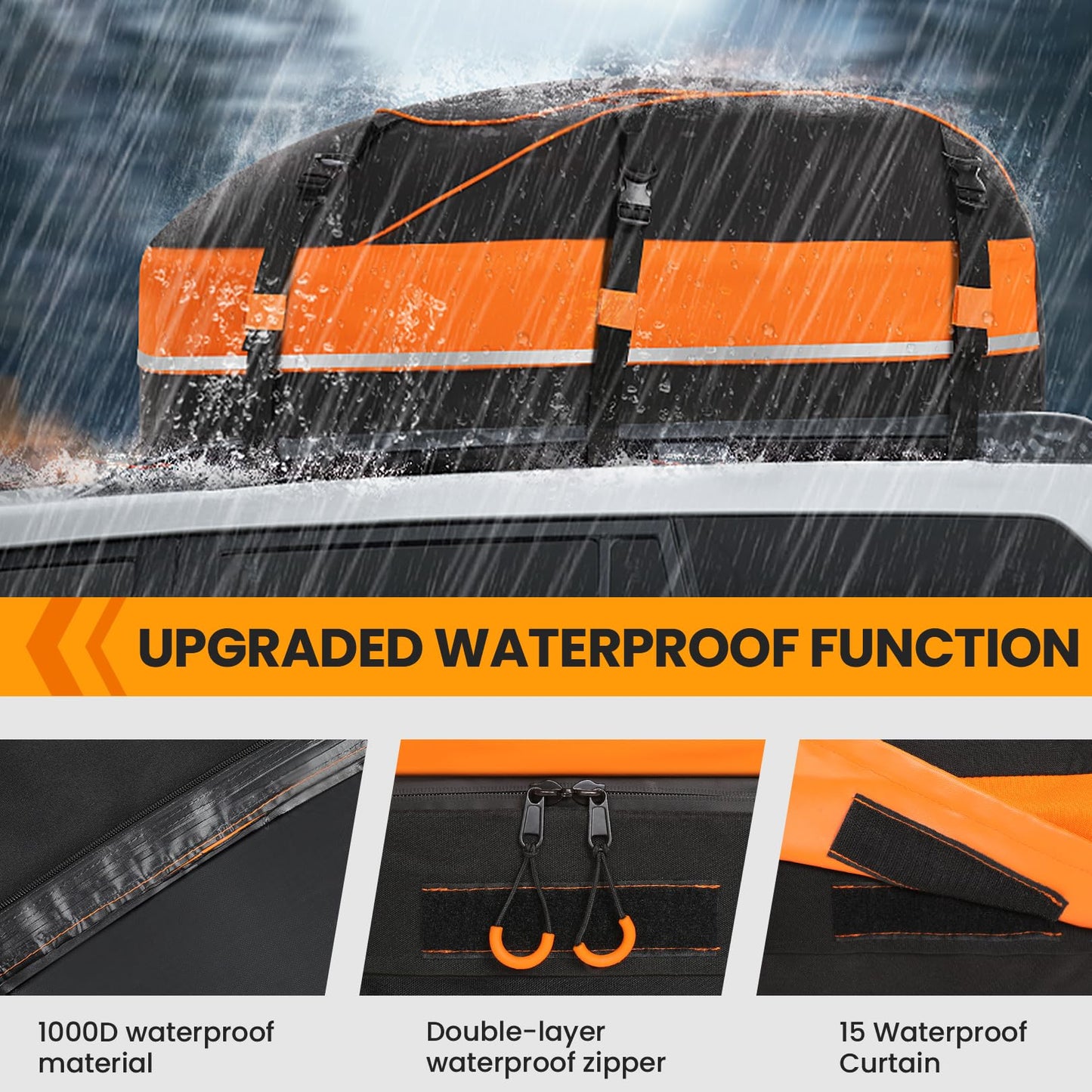 Sailnovo Rooftop Cargo Carrier & Car Roof Cargo Bag– Waterproof 20 Cubic Feet Heavy Duty Roof Rack Cargo Carrier Bag- Fits Cars with/Without Rack, Includes Anti-Slip Mat, 6 Door Hooks