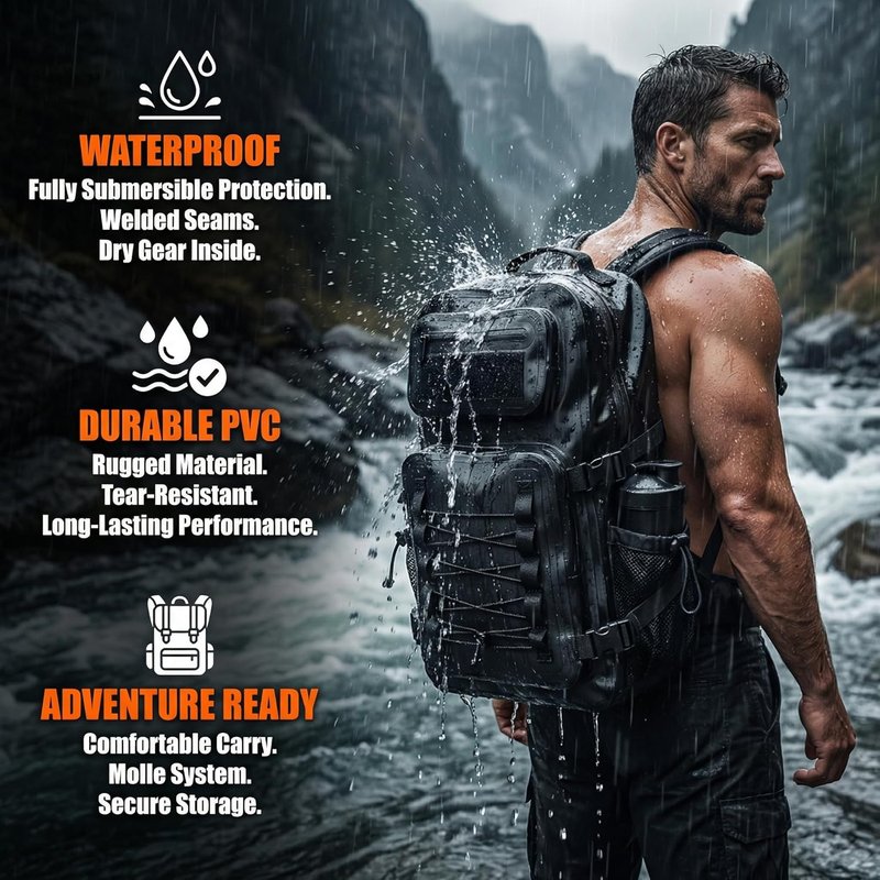 Miramrax Waterproof Dry Bag Backpack - 30L Tactical Design for Kayaking, Hiking, and Travel | Black