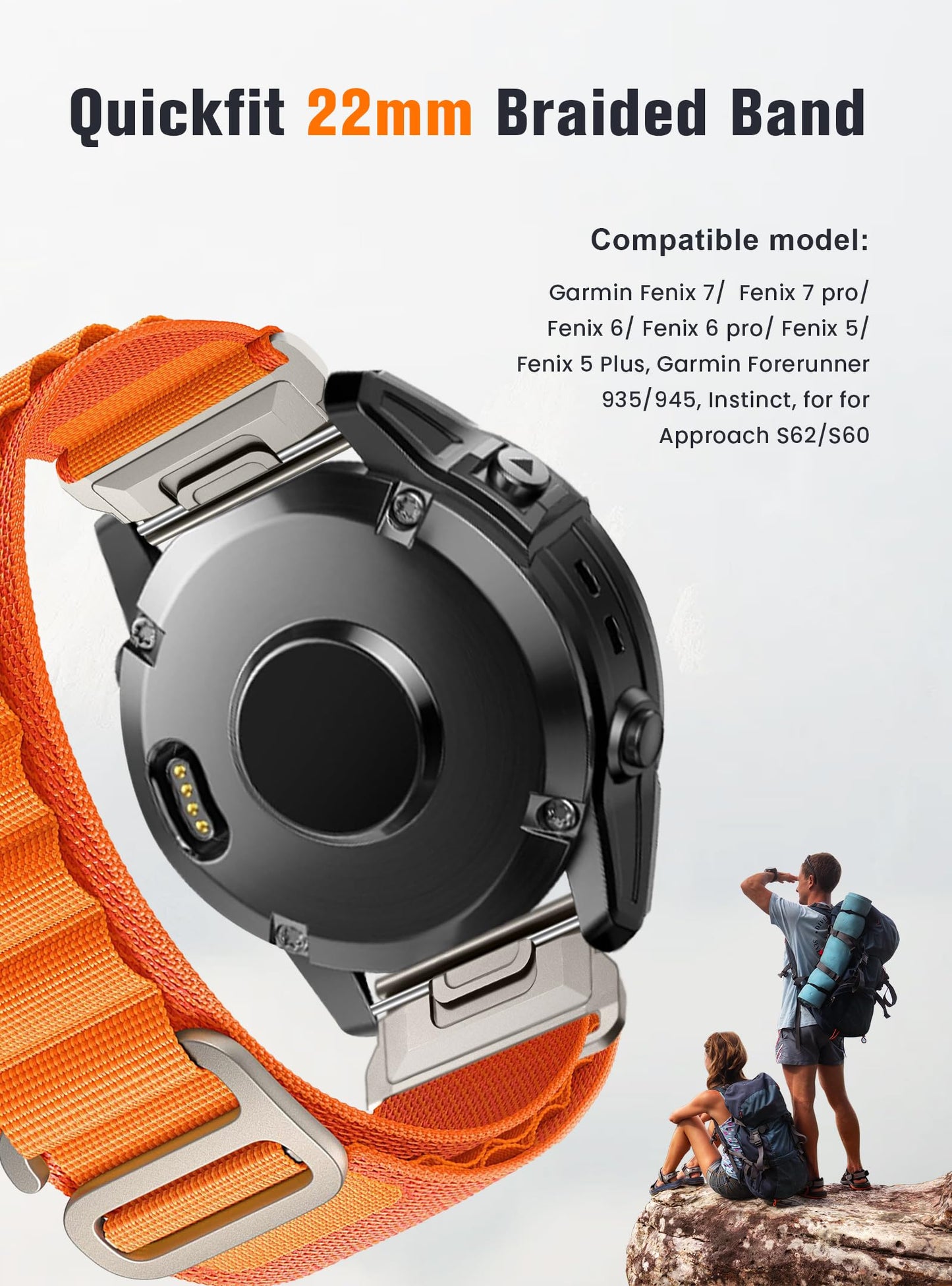 Nylon-Band for Garmin Fenix E/Fenix 8 AMOLED 47mm/Fenix 7/Fenix 7 pro/Fenix 6/Fenix 6 pro/Fenix 5/Fenix 5 Plus,Quickfit 22mm Adjustable Nylon Loop Bands for Garmin Forerunner 935/945, Instinct,Approach S62/S60(ArmyGreen)