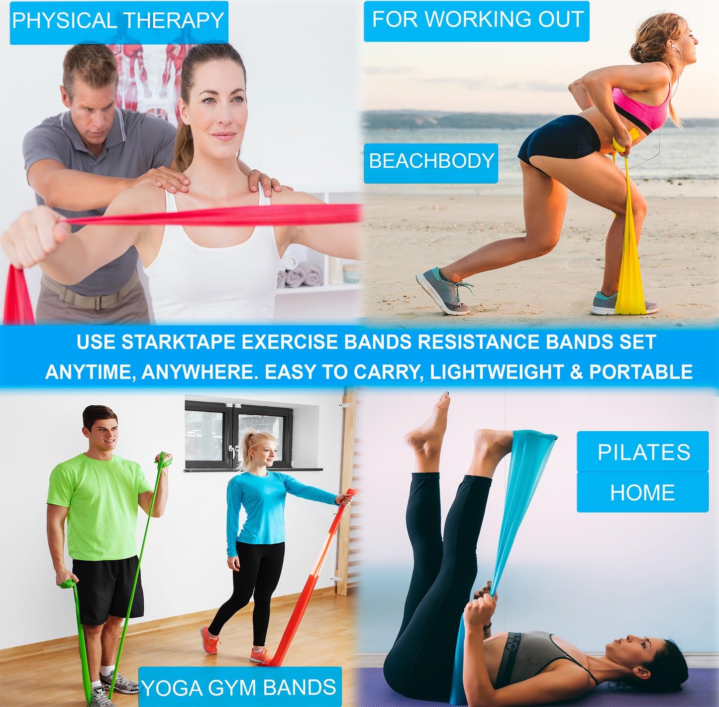 Starktape Resistance Bands Bulk 8 Yard Physical Therapy Professional. Non-Latex Elastic Exercise Fitness Workout Band for Upper & Lower Body, Pilates, Rehab, Yoga, Pilates, Training. Medium Green