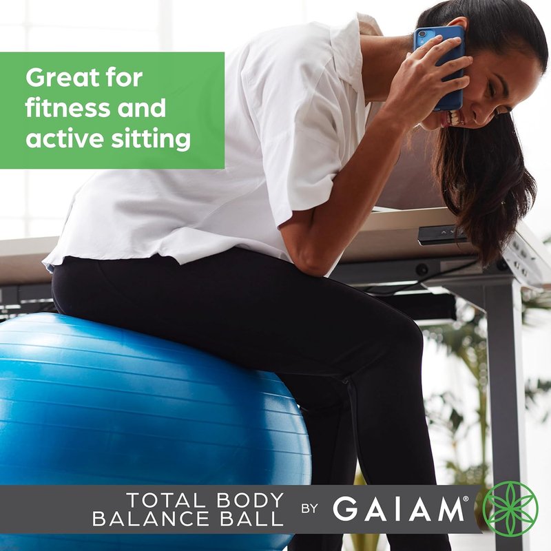 Gaiam Exercise Ball - Anti-Burst Balance Ball for Core Strength & Yoga | Includes Air Pump