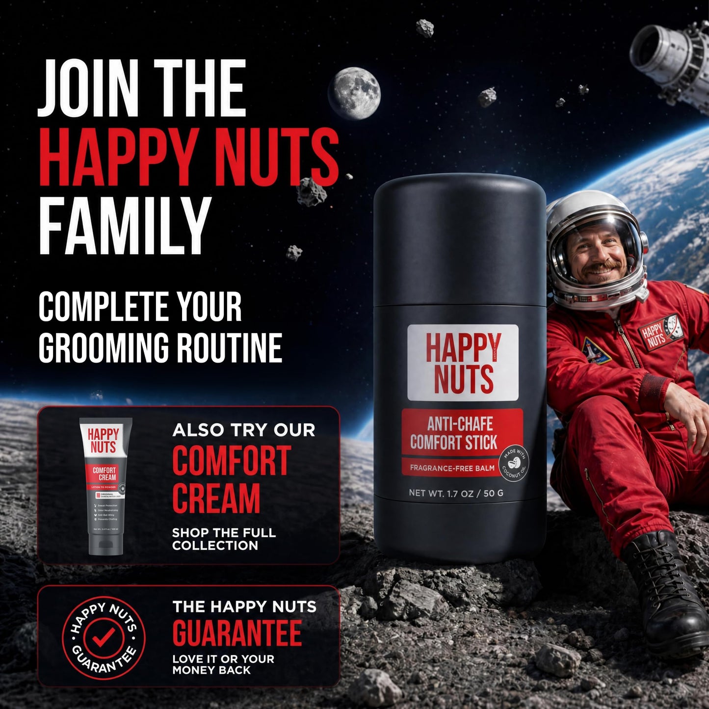 HAPPY NUTS Anti-Chafe Comfort Stick for Men: Ultimate Friction Defense & Chafing Prevention for Active Lifestyles - Perfect for Runners, Cyclists, & Active Men (1 Pack)