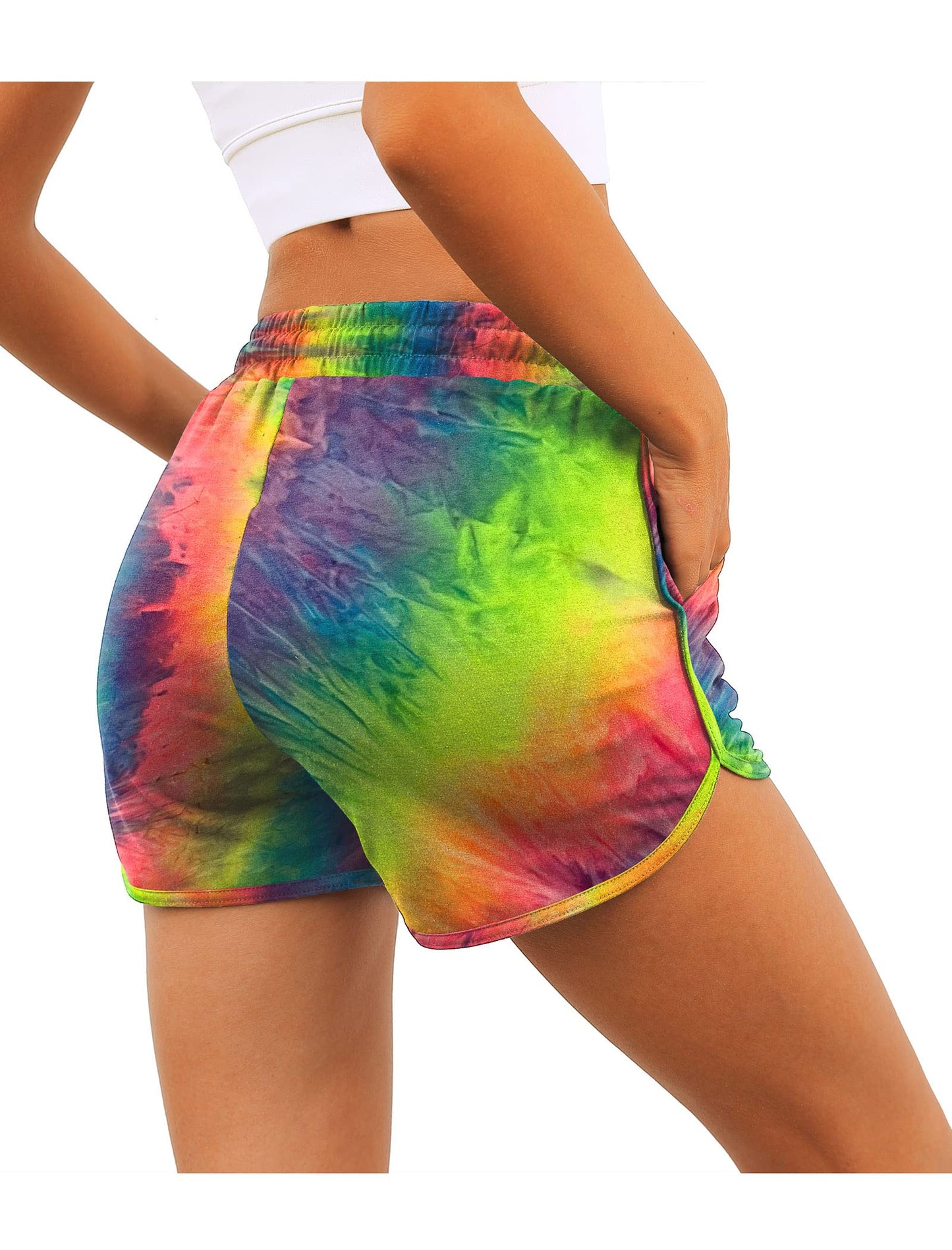 Aloodor Womens Shorts Workout Running Tie Dye Shorts with Pockets M