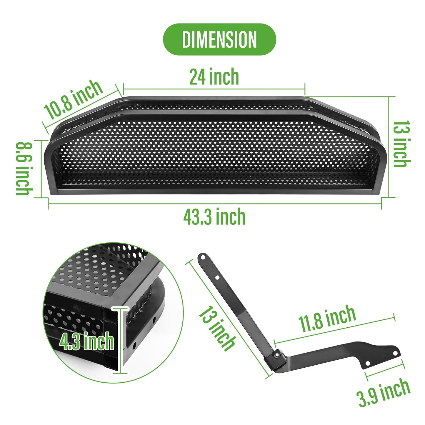 10L0L Golf Cart Club Car Precedent Front Cargo Basket Clay Outer Utility with Mounting Brakets for Gas & Electric Golf Carts, Heavy-Duty Steel Drop Mesh Storage Rack