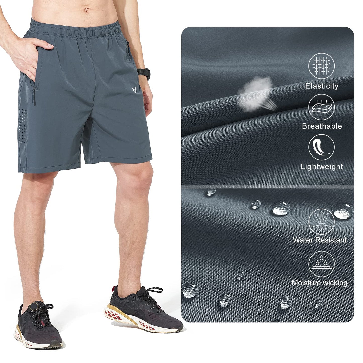 NORTHYARD Men's Athletic Running Shorts Gym Workout 7"/9"/5" Quick Dry Lightweight Sports Basketball Tennis 3 Zipper Pockets COOLGREY 3XL