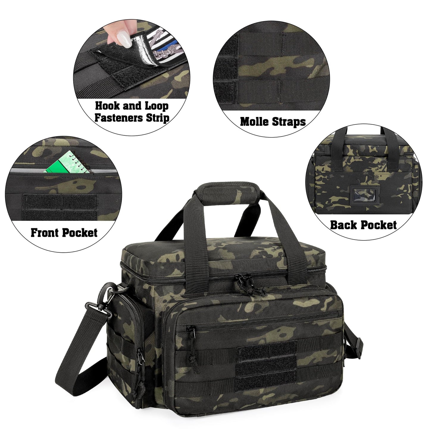 DSLEAF Tactical Gun Range Bag for 4 Handguns, Pistol Shooting Range Bag with 6X Magazine Slots and Extra Pockets for Ammo and Essentials