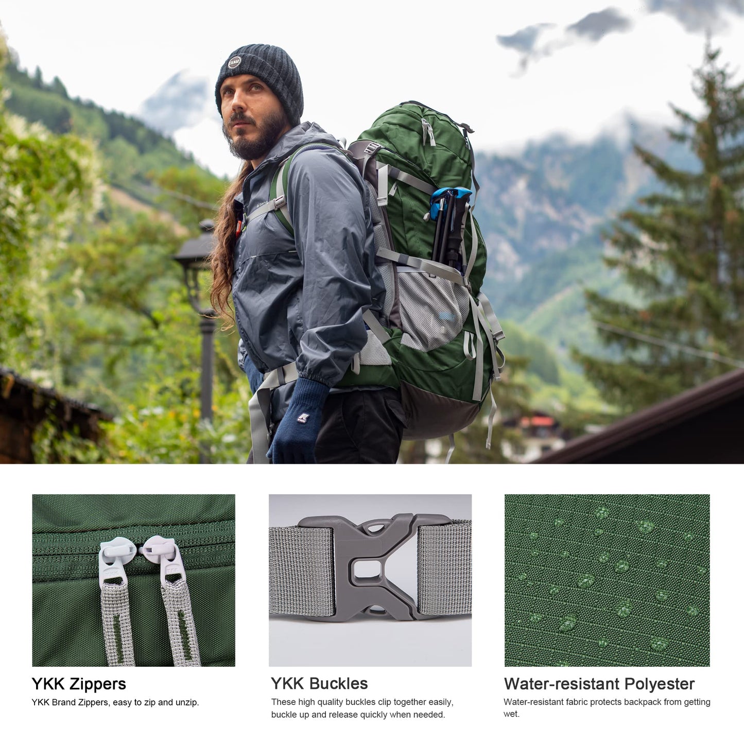 MOUNTAINTOP 70L Internal Frame Backpack Camping Backpacking Hiking Backpack for Men Women with Rain Cover,Dark Green