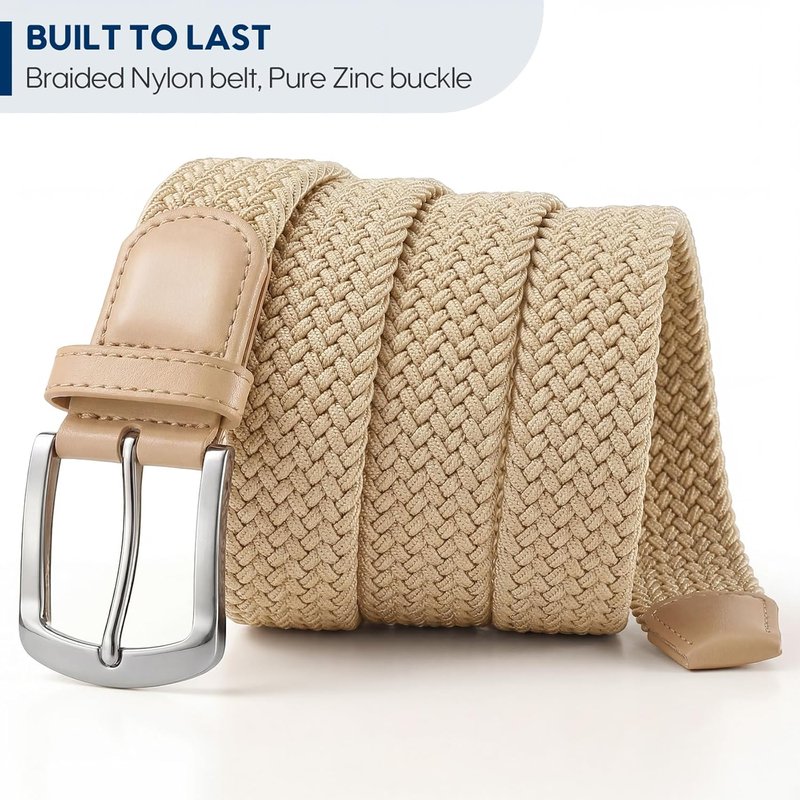 Men's Stretch Braided Belt - Elastic Casual Golf Belt for Jeans | 1 3/8" Width