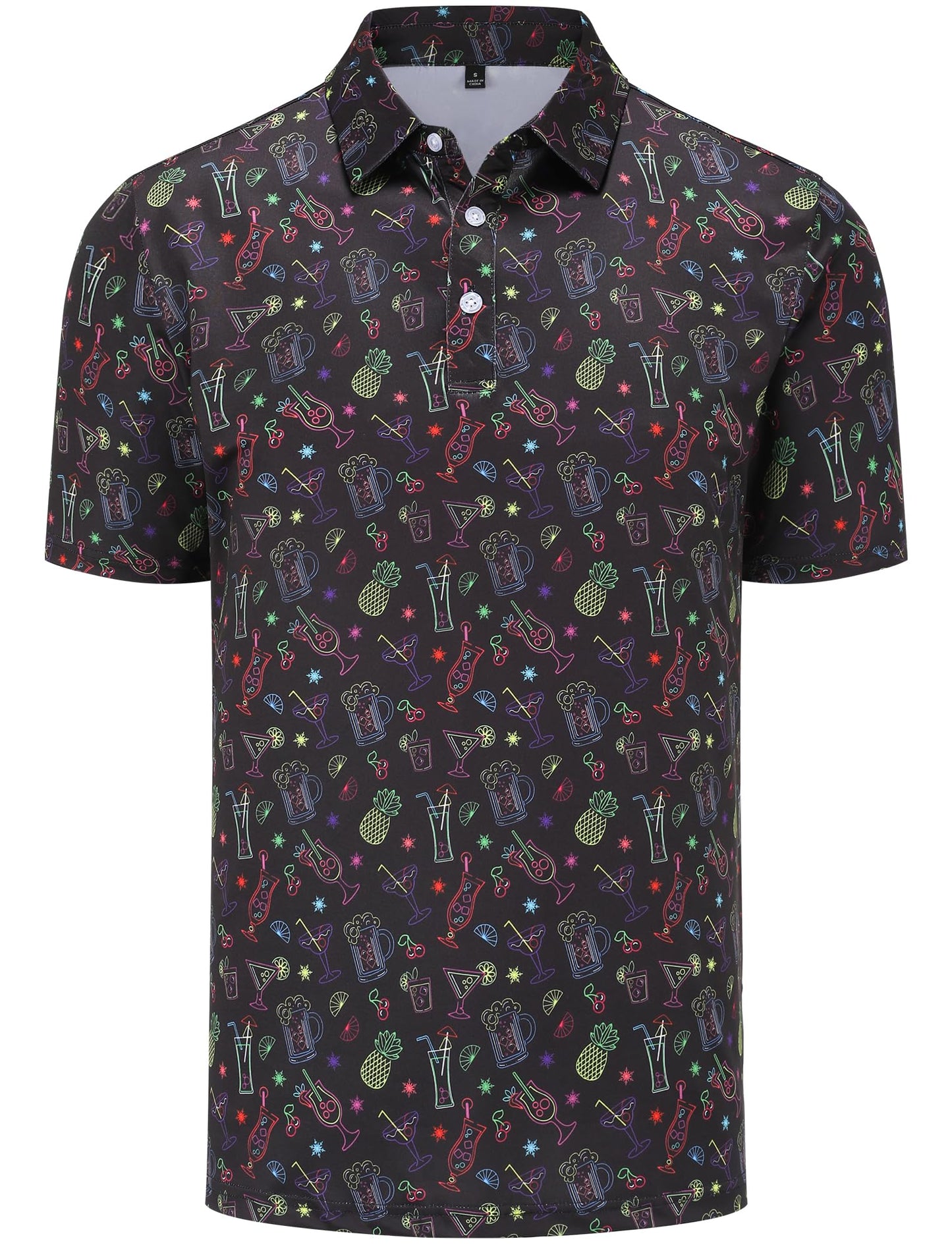 Mens Golf Polo Shirts Short Sleeve Performance Moisture Wicking Dry Fit Casual Print Funny Golf Polo Neon Shirts for Men