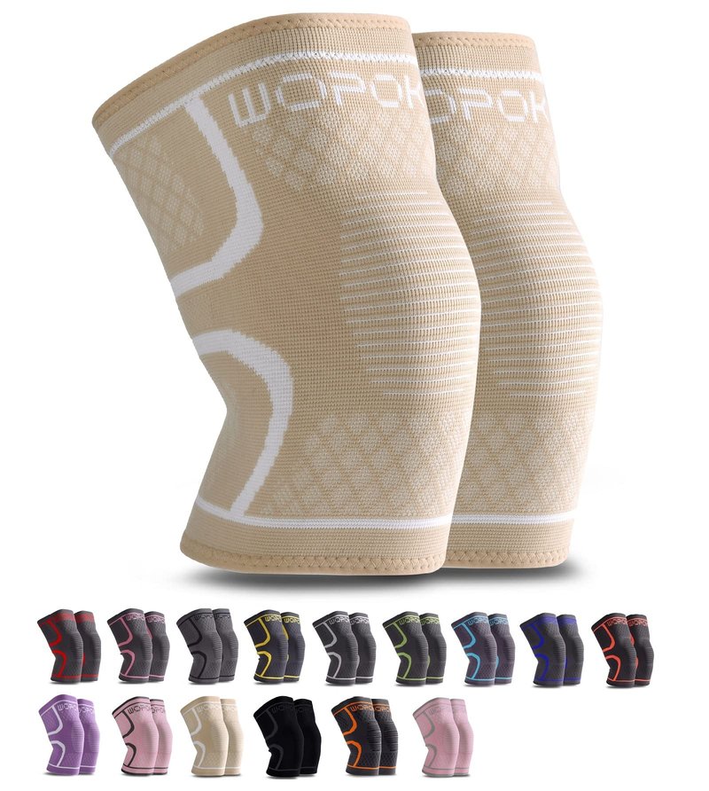 WOPOKY Knee Braces for Knee Pain, Compression Knee Sleeves Support for Weightlifting Running Squatting Basketball Working out, Knee Pain Relief for Meniscus Tear Arthritis ACL MCL (2 Pack)