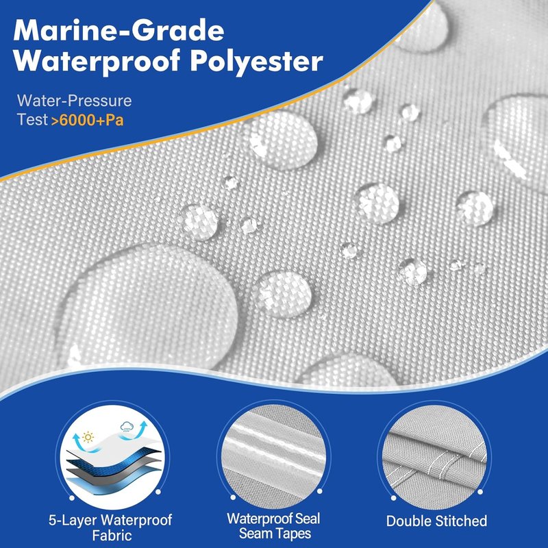 Waterproof Boat Cover - 1200D Heavy Duty Canvas for 14' to 16' Bass, V-Hull & Tri-Hull Boats | Gray