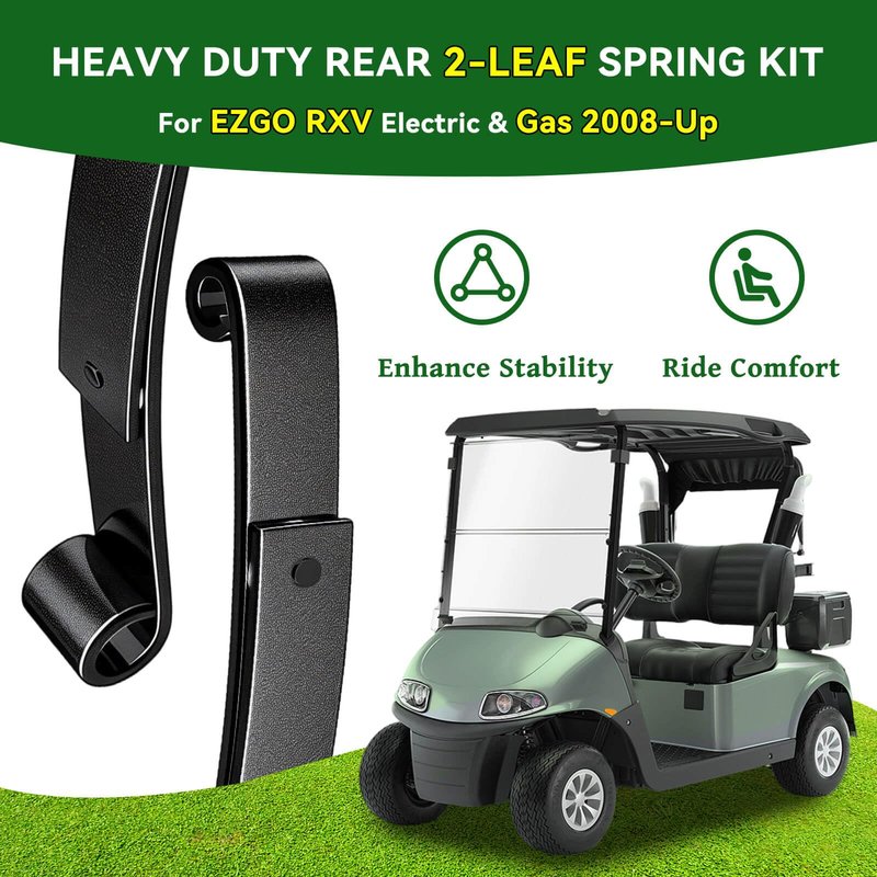 Cartalia Upgraded Heavy Duty Rear 2-Leaf Springs Kit for EZGO RXV 2008-Up Gas & Electric Golf Cart Suspension Replaces OEM 603498 604494, Includes Bushings, Sleeves & U-Bolts Rear Seat Load Support