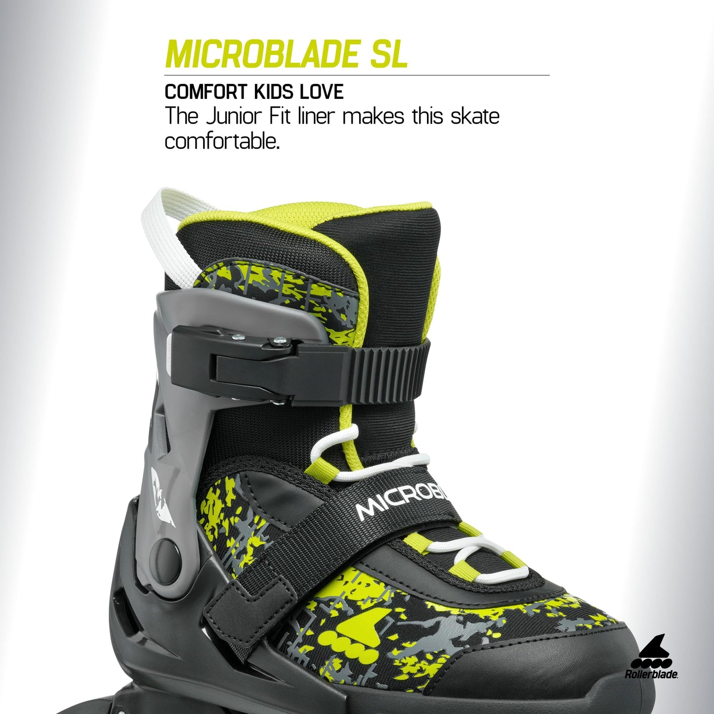 Rollerblade Microblade SL Kids Adjustable Fitness Inline Skate, Black/Lime,Junior, Youth Performance Inline Skates