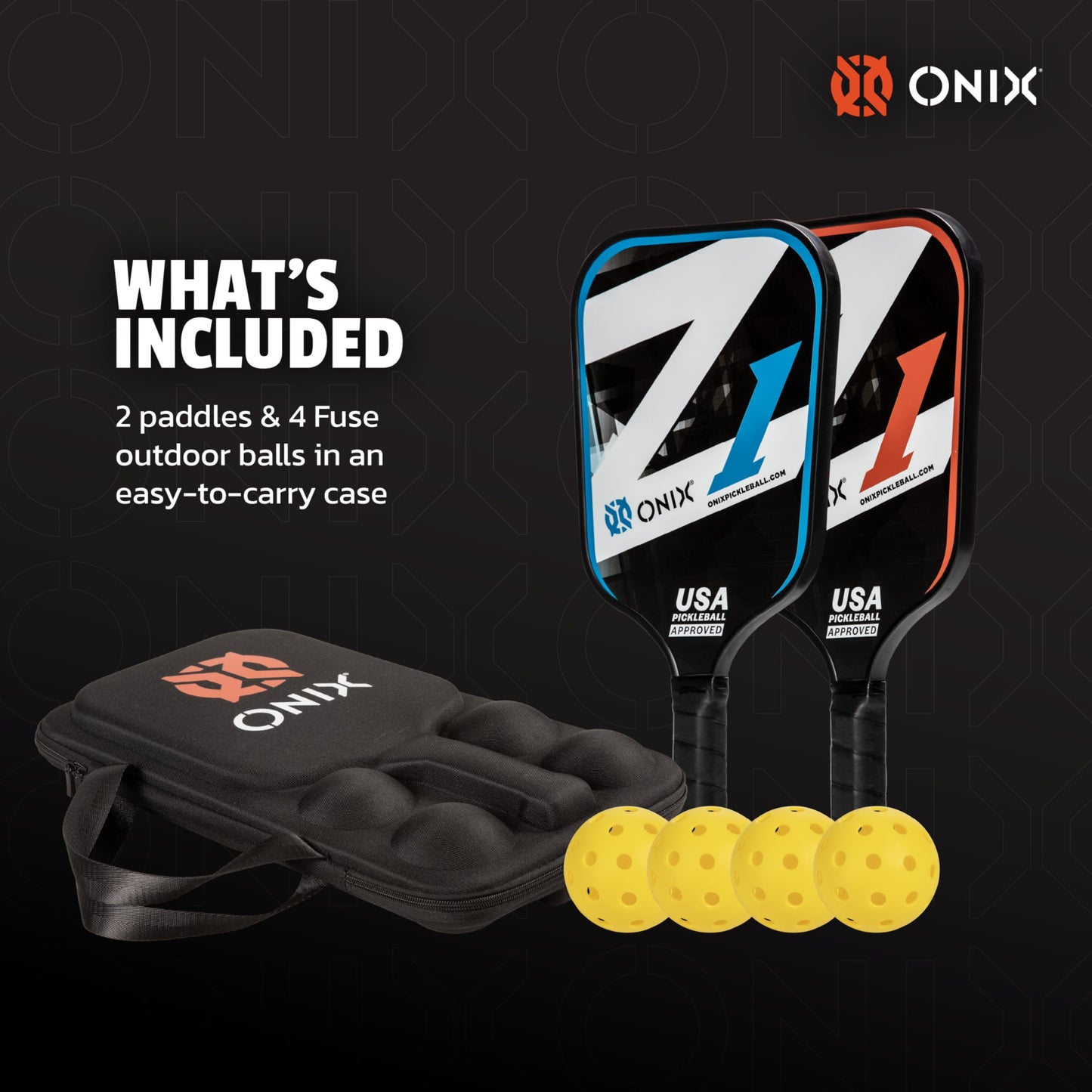 Onix Z1 Pickleball Starter Kit - Includes Two Z1 Composite Pickleball Paddles with Four Onix Fuse Balls in an Easy to Carry Case