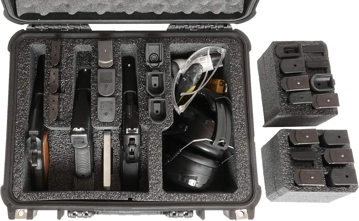 Case Club Waterproof Gun Case - Pre-Cut for 3 Pistols & 23 Magazines | Silica Gel Included