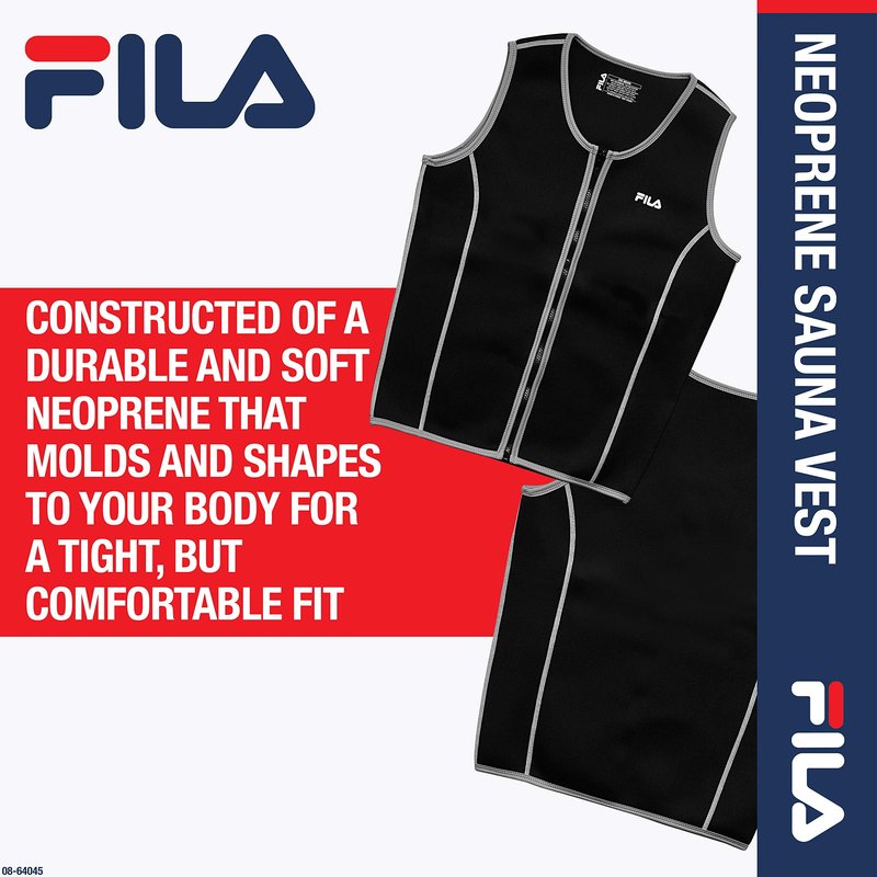 FILA Accessories Men's Sauna Vest - Neoprene Sweat Suit Zipper Tank Top Hot Slimming Body Shaper Waist Trainer for Weight Loss, Running, Walking, Weightlifting, Exercise & Fitness Workouts, Small
