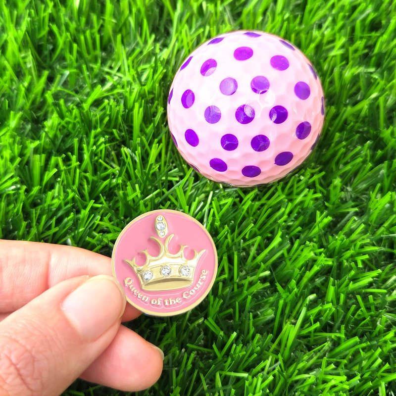 NAVIKA Queen of the Course Pink Crown Golf Ball Marker with Austrian Crystals | Hat Clip Included | Royal Themed Golfing Accessory | Luxury Tournament Gift for Women Golfers