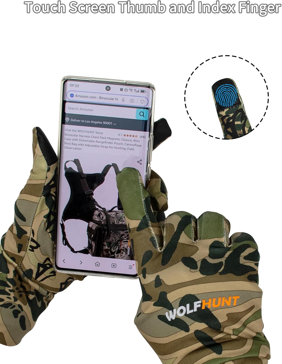 WOLFHUNT Camouflage Hunting Gloves - Lightweight Full Finger Design | Anti-Slip Touch Screen for Men & Women