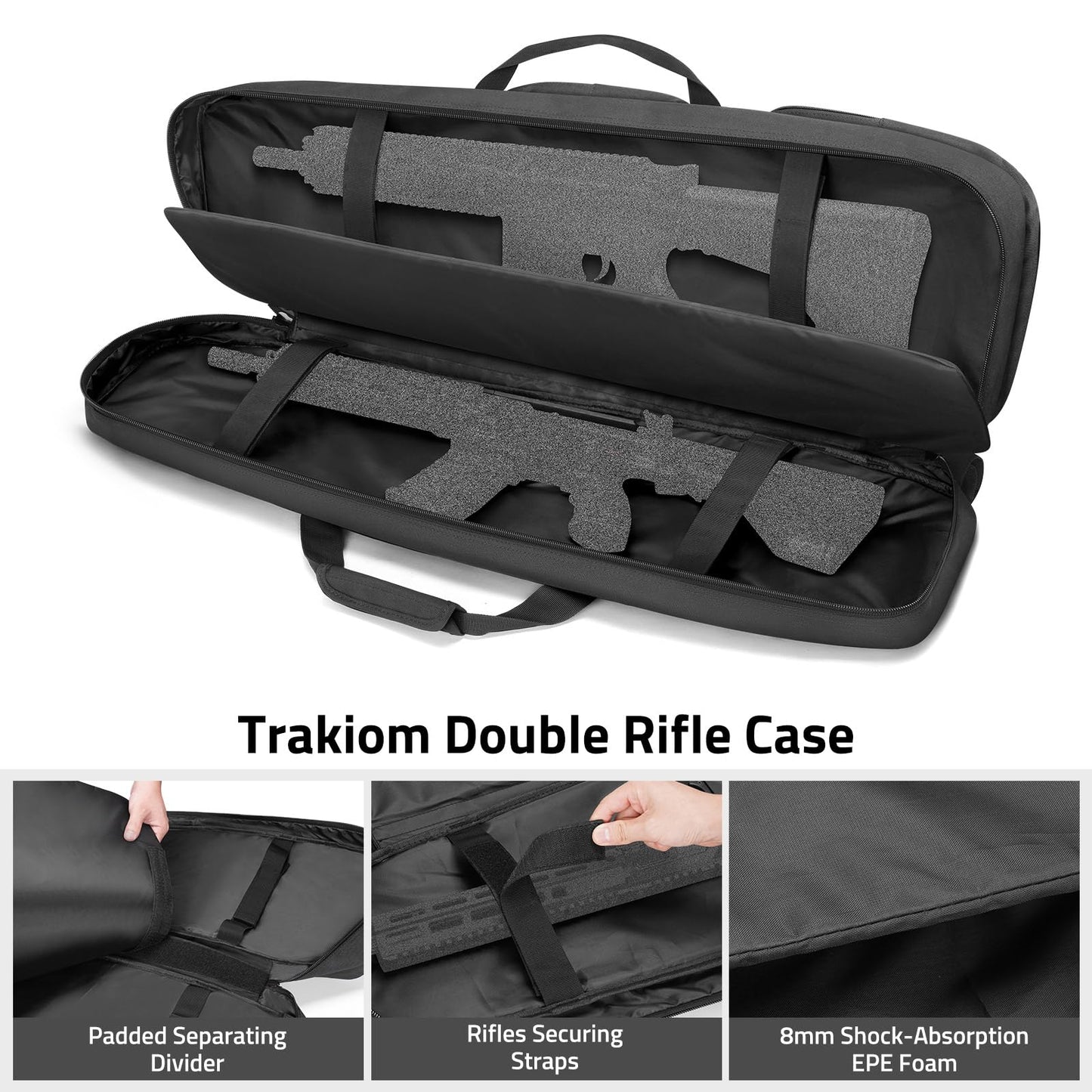 Trakiom Soft Double Rifle Case, Lockable Zippers and Accessory Pockets