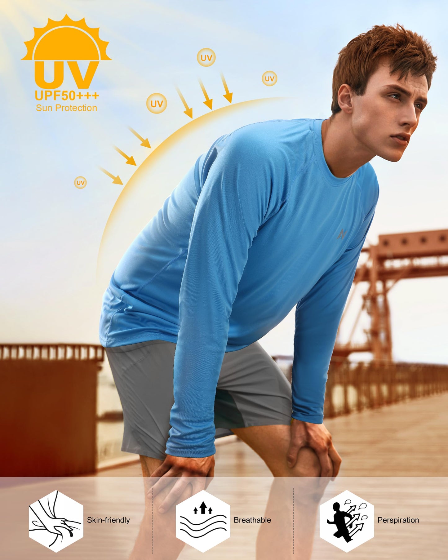 isnowood Sun Protection Shirts for Men, UPF 50+ Long Sleeve, UV Quick Dry Rash Guard Swim Shirt for Fishing Hiking Running