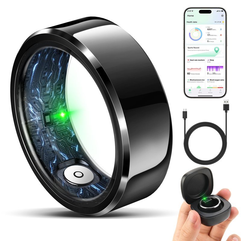RIFESI Smart Ring for Women Men, Fashion Minimalist Fitness Ring & Sleep Tracker Ring with Heart Rate, SPO₂,Blood Pressure,5ATM Waterproof Health Ring, No Subscription,Gift(Size 8,Black)