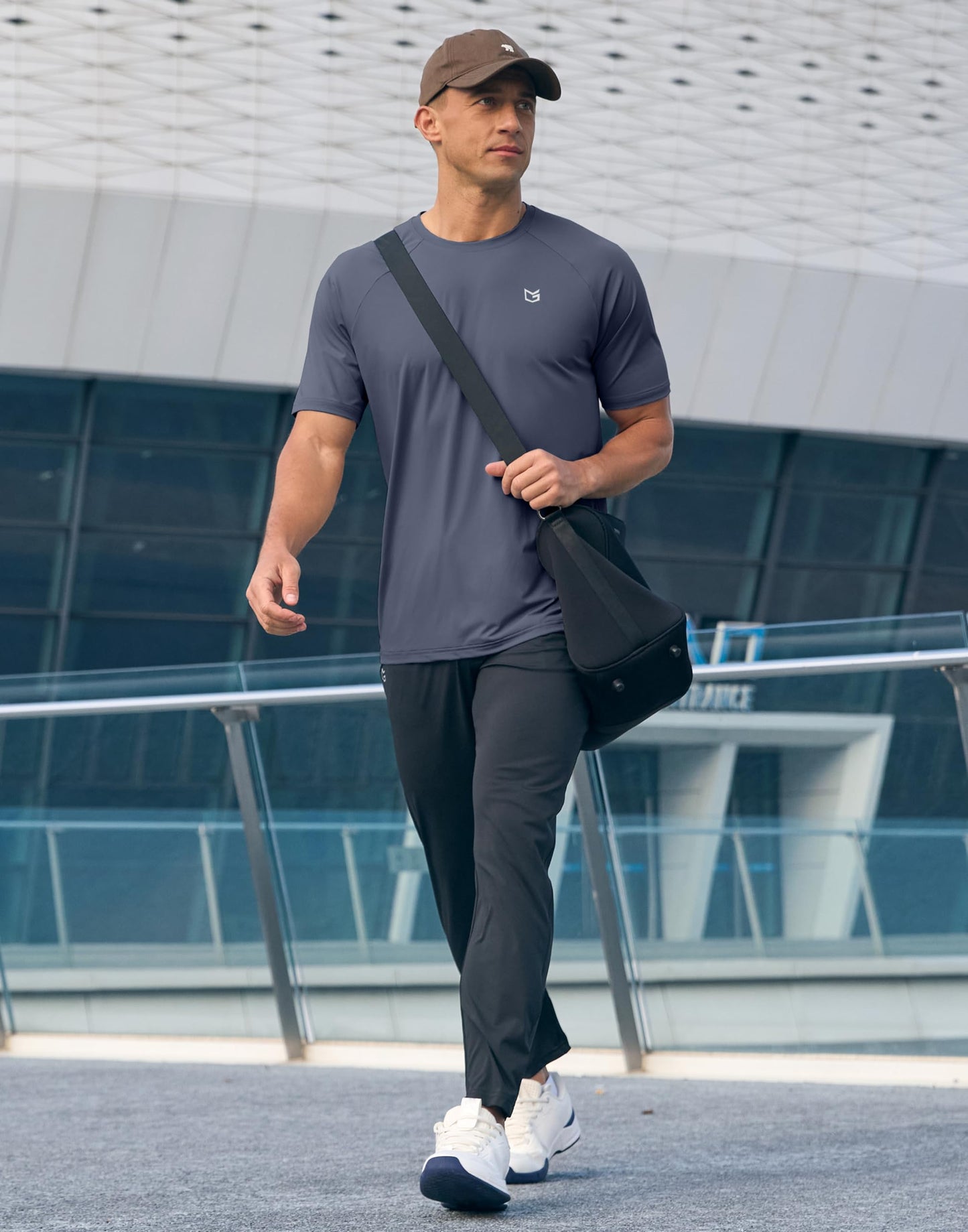 G Gradual Men's Athletic Workout T-Shirts Moisture Wicking Cooling Running Shirts Short Sleeve Performance Tee for Gym Tennis(Dusty Blue,L)
