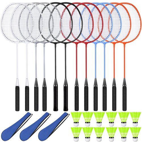 Chitidr 12 Pack Badminton Rackets Set Including Rackets, Nylon Shuttlecocks and Carry Bag for Outdoor Backyard Games Beginners(Multicolor)
