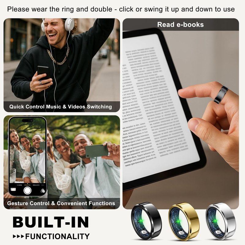 RIFESI Smart Ring for Women Men, Fashion Minimalist Fitness Ring & Sleep Tracker Ring with Heart Rate, SPO₂,Blood Pressure,5ATM Waterproof Health Ring, No Subscription,Gift(Size 8,Black)