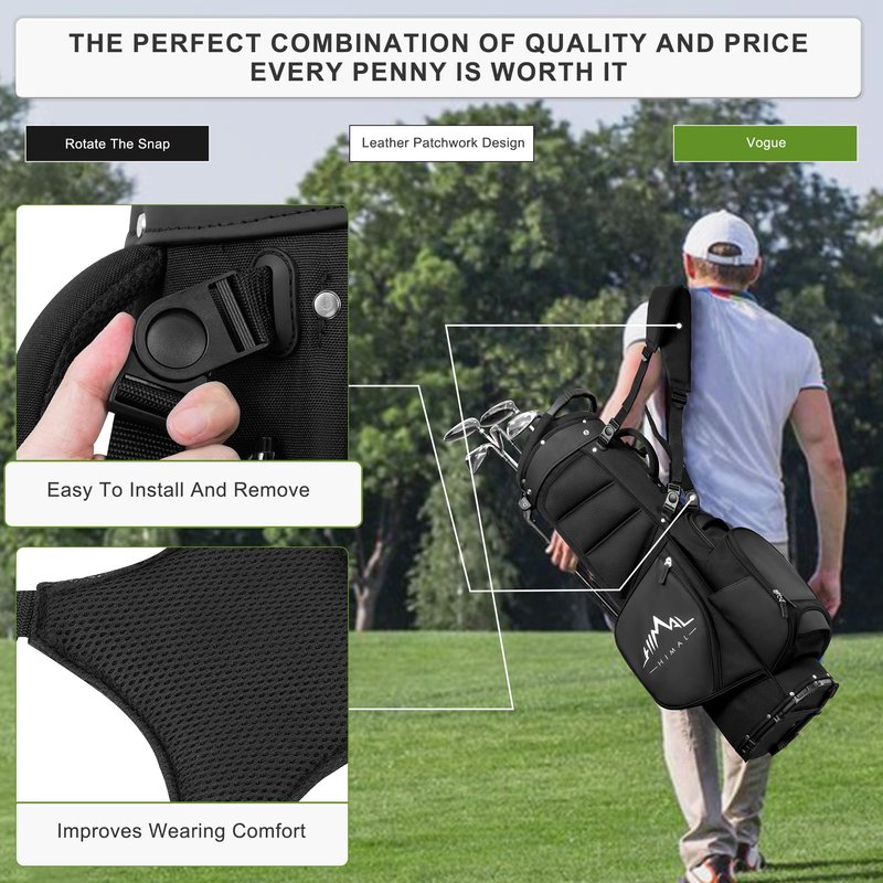 uniHimal Lightweight Golf Stand Bag with 5 Way Full-Length Dividers, Semi-Concealed Stand, Folding Base, Adjustable Dual Straps and 8 Pockets