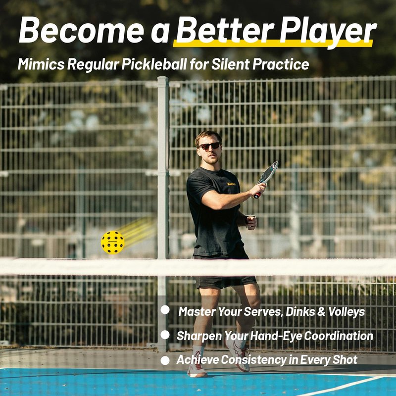 Neobadge Silent Foam Pickleball Balls - Quiet Practice for Indoor & Outdoor, Real Pickleball Feel, High-Density Foam, 40 Recessed Holes (Yellow(Black Dots))