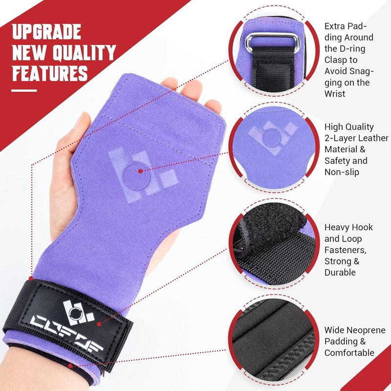 Weight Lifting Wrist Straps - Double Layer Leather for Deadlifts & Powerlifting | Adjustable Neoprene Padded Hooks (Pair)