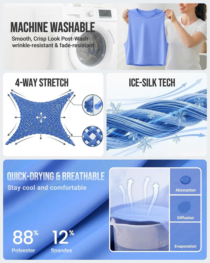 Workout Tank Tops for Women - Ice Silk Quick Dry Athletic Crop Top | Loose Fit Yoga & Gym Shirt
