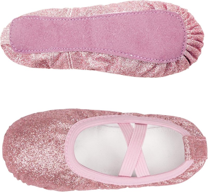Stelle Ballet Shoes for Girls - Glitter Metallic Faux Leather Dance Slippers | Toddler to Big Kids Sizes