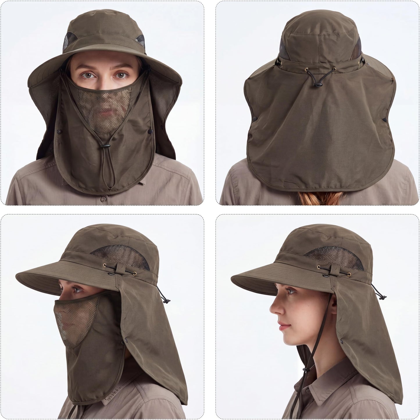 Cuffbow 3 Pcs Sun Hat for Men Women with Neck Flap Breathable Wide Brim Bucket Hat UV Protection UPF 50+ Fishing Hiking(Dark Gray, Gray, Army Green)