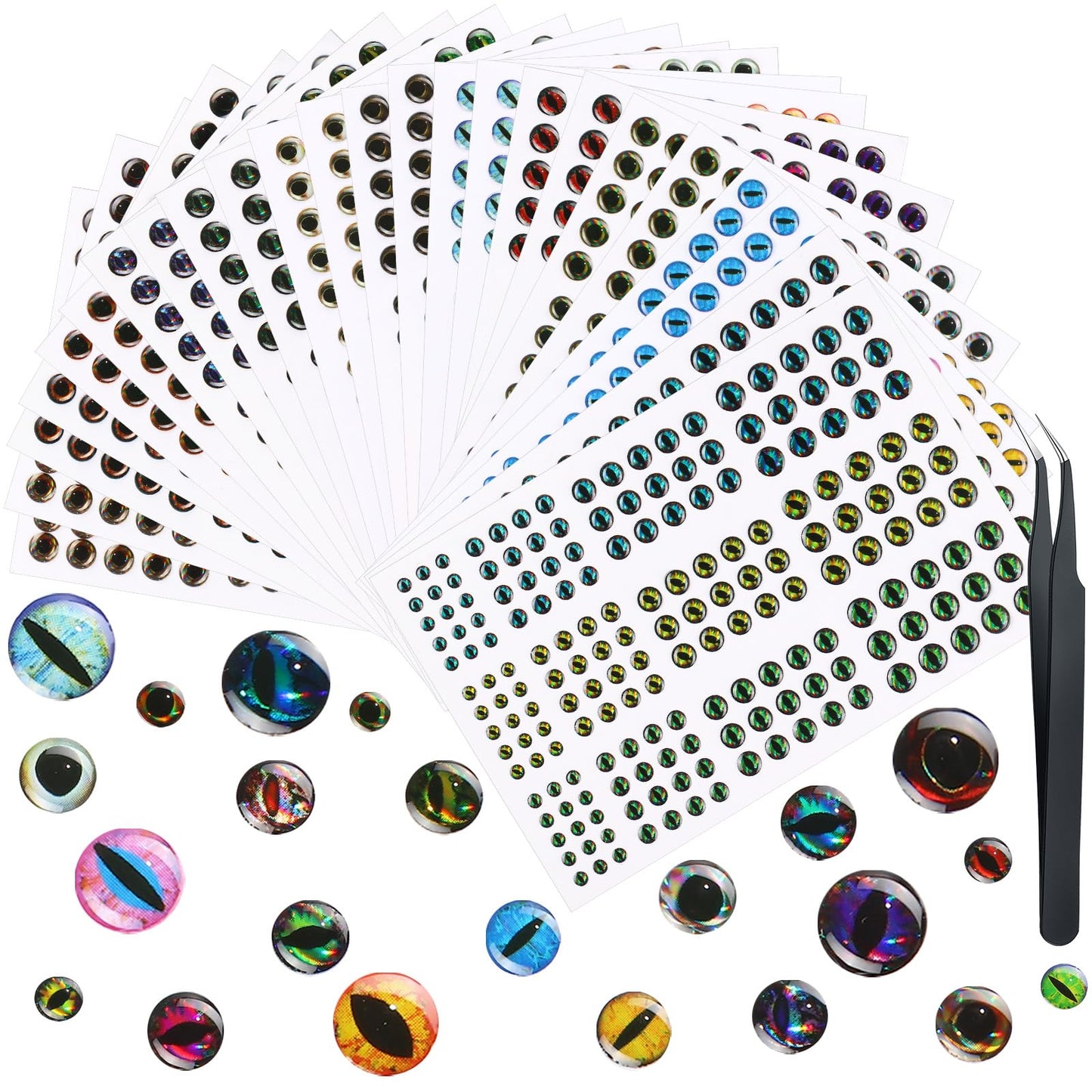 Skylety 2196 Pcs Fishing Lure Eyes 3D Artificial Eyes Stickers Assortment with 1 Piece Tweezer for Fishing Baits DIY Accessory, 3/4/ 5/6 mm