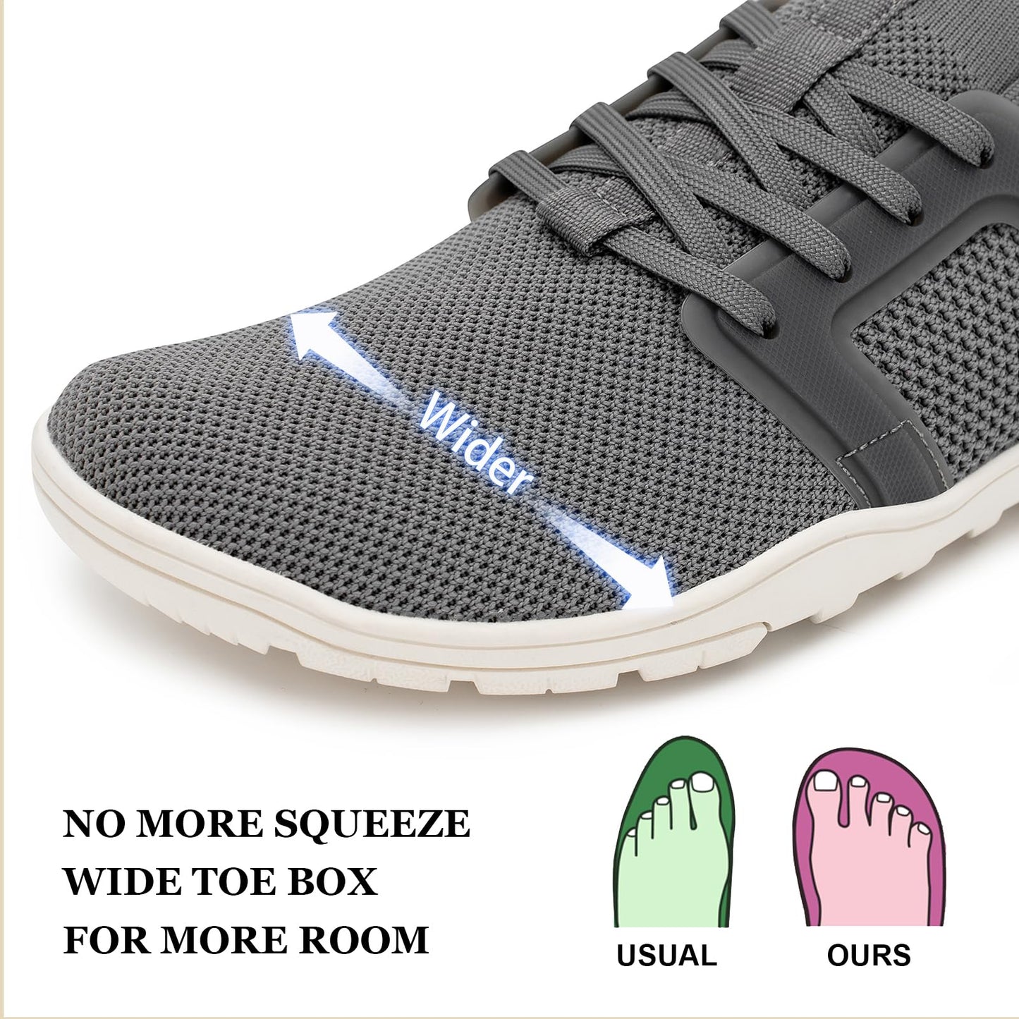 Pulltop Men's Barefoot Wide Trail Running Shoes - Minimalist Wide Toe Box Workout Shoes with Zero Drop Sole Cross for Trainer DK Grey Size 11