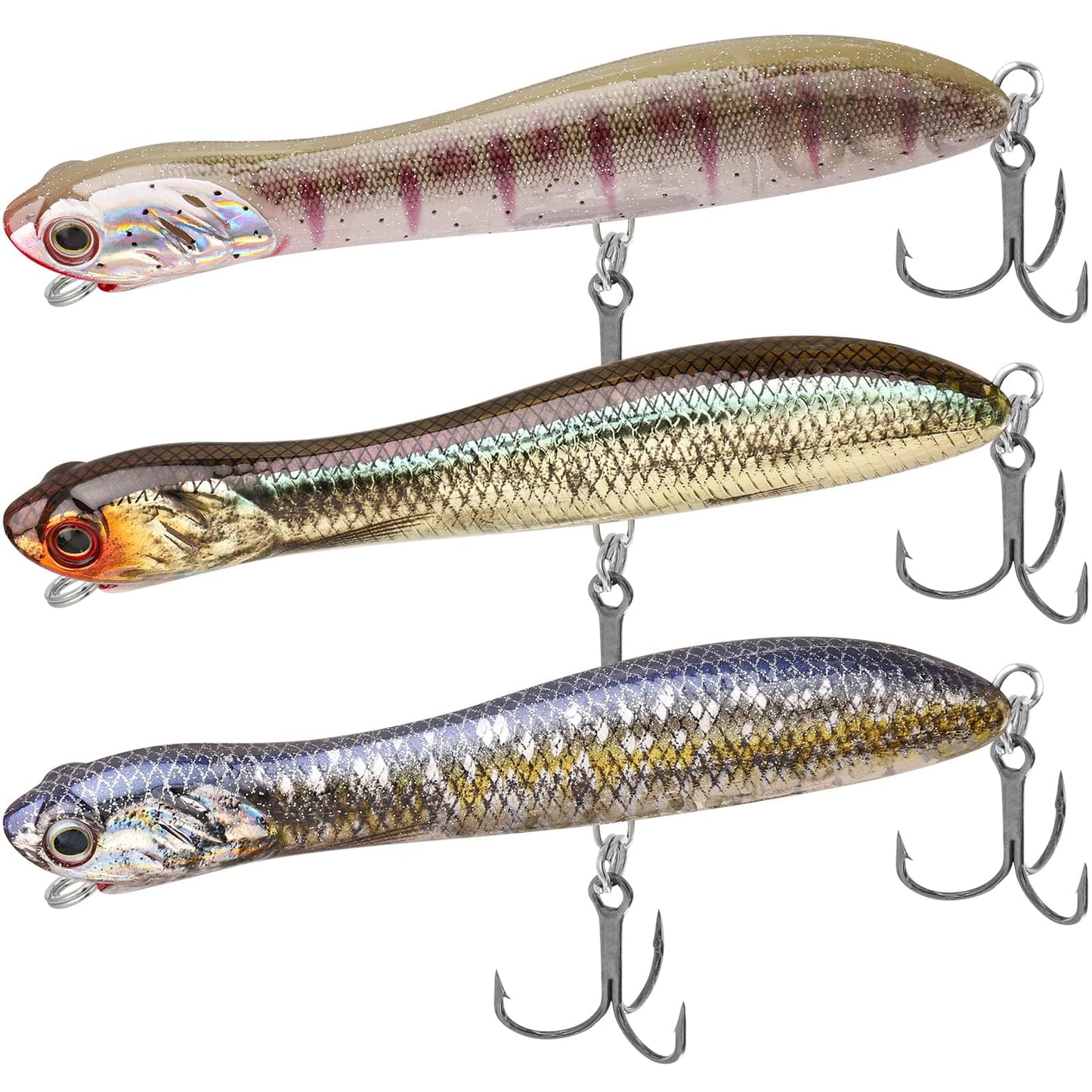 TRUSCEND Pencil Fishing Lures with VMC/BKK Hooks, Pencil Plopper, Floating Pencil Popper, Dog Walker for Freshwater and Saltwater, Long-Cast Fishing Lures or Quake Sinking Pencil Baits Teasers