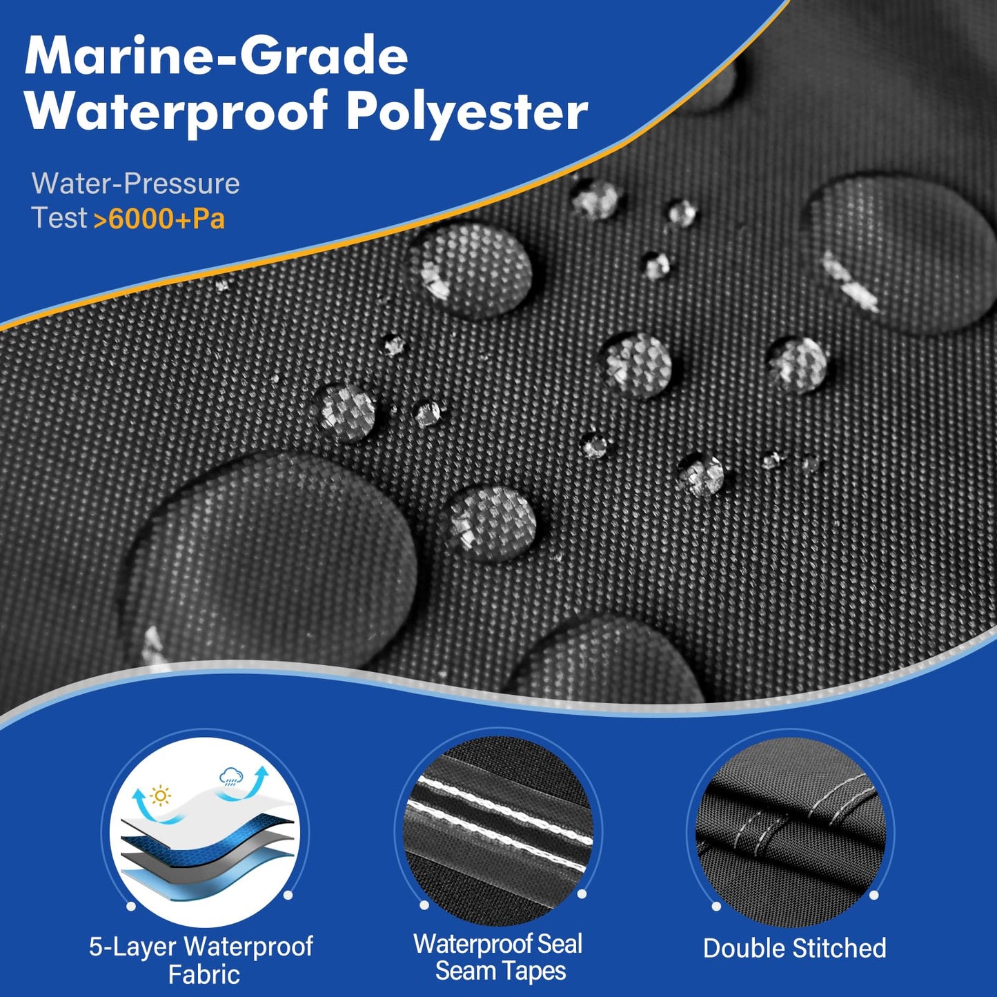 YimSting 1200D Waterproof Boat Cover - Fits 20' to 22' ft Bass, V-Hull, Tri-Hull, Fish & Ski, Runabout Bowrider Boats - Heavy Duty Canvas Black