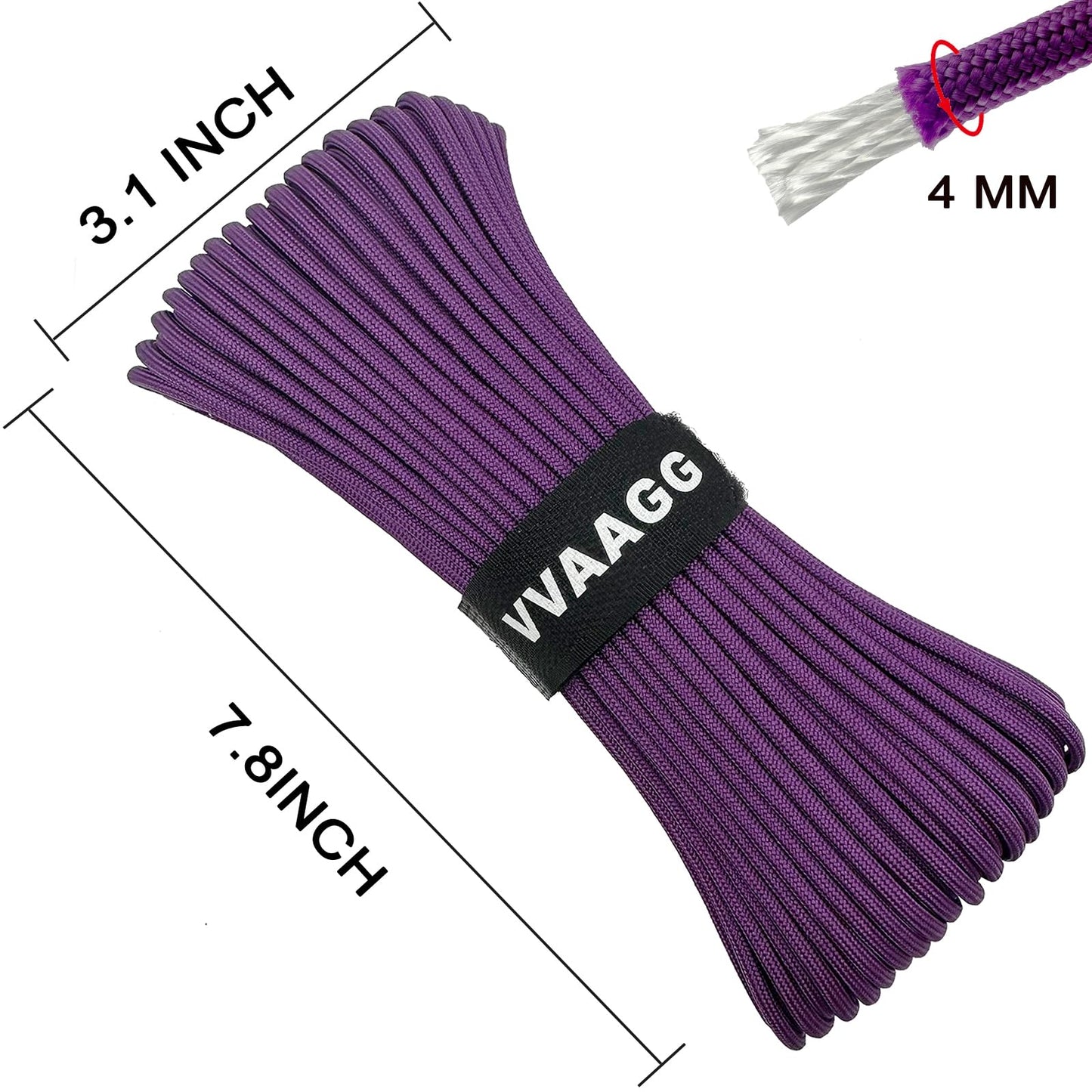 VVAAGG 550 Paracord Rope 100FT, 4mm Thin Tent Rope 550 Parachute Cord, Strong Long Nylon Rope, Outdoor Gear Camping Rope