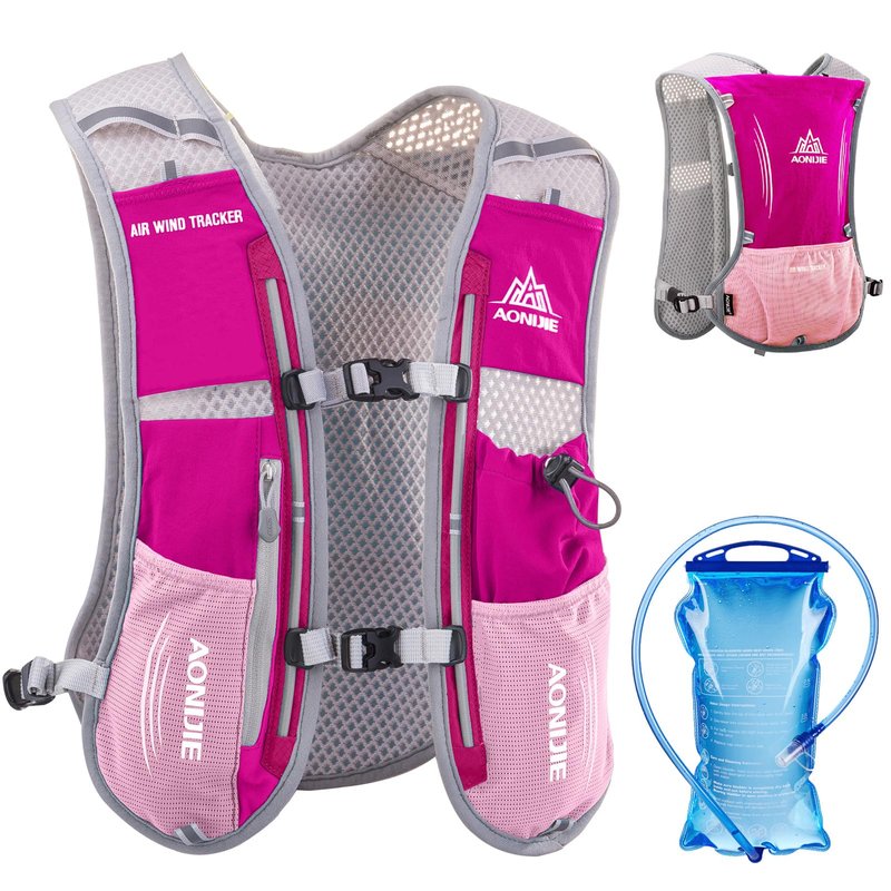 Azarxis Hydration Running Vest Backpack Pack 5L for Women and Men Jogging Trail Race Marathon Cycling Hiking (Rose Red with 1.5L Water Bladder)