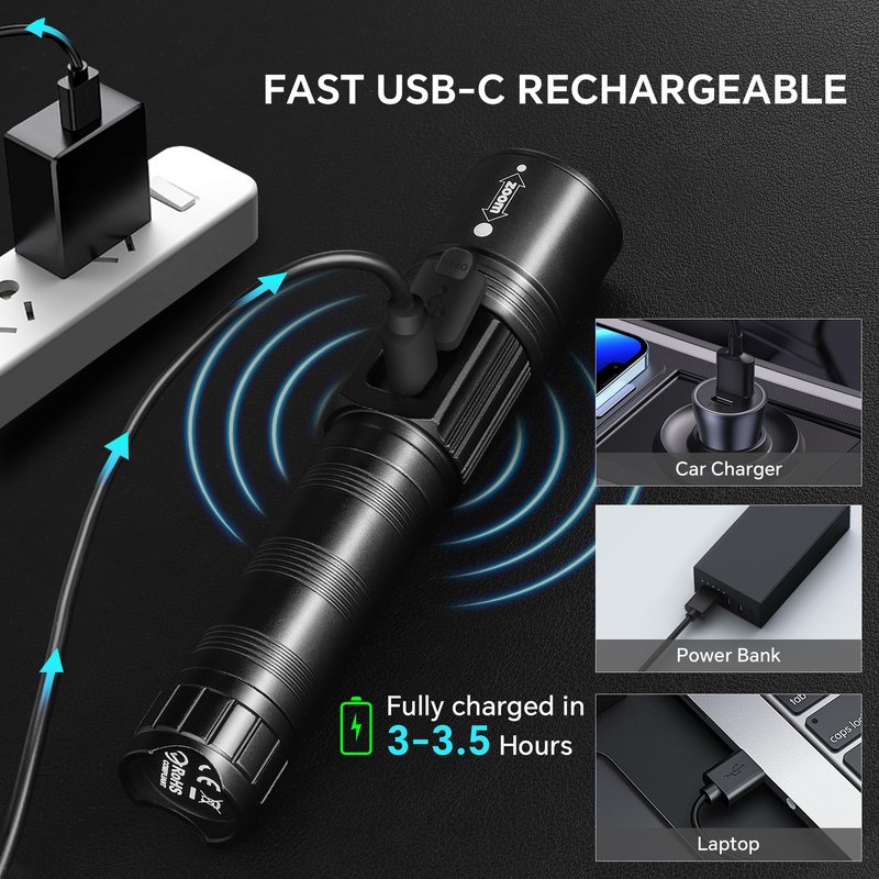 Tughlax LED Rechargeable Flashlights 9900 High Lumens 2Pack, Super Bright Flashlight, Zoomable Powerful Camping Flashlights with LCD Digital Display, 5 Modes Waterproof Flash Light for Home