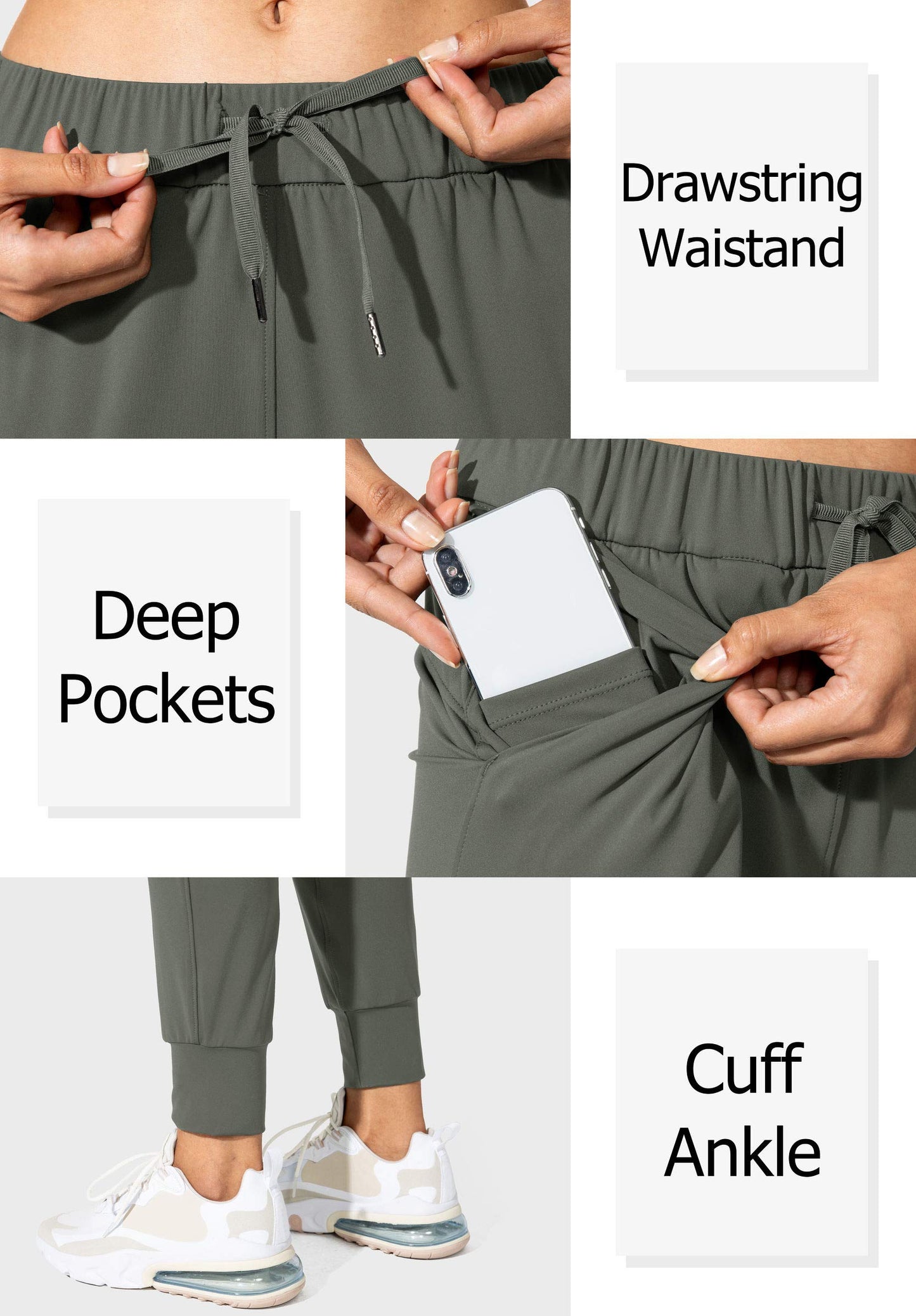 SANTINY Women's Joggers Pants Pockets Drawstring Running Sweatpants for Women Lounge Workout Jogging(Olive Green_L)