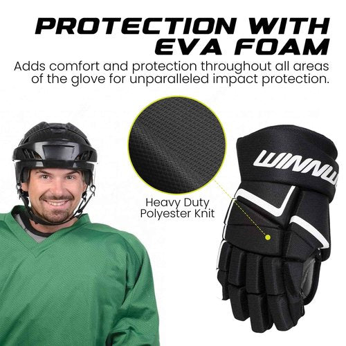 Winnwell AMP500 Ice Hockey Gloves - Indoor & Outdoor Protective Goalie Equipment for Youth, Junior & Senior Hockey Players