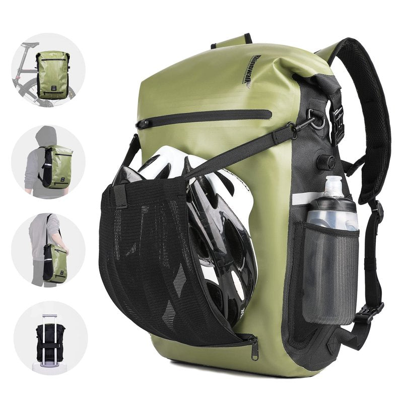 Kinpit Bike Pannier Bag Multifunctional Bicycle Bag Cycling Bicycle Rear Seat Bag Backpack Bike Trunk Bag Saddle Bag Backseat Pack Bag with Helmet Cover (Dark Green)