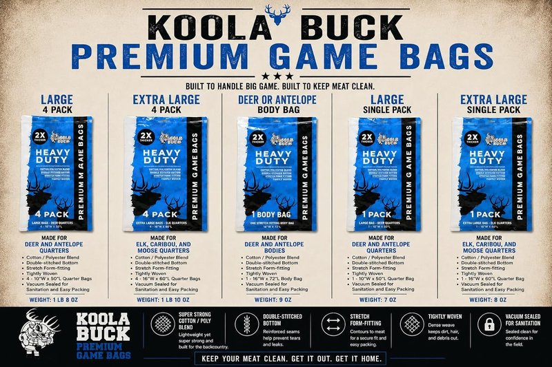 Koola Buck Heavy Duty Game Bags - Premium Reusable Breathable Meat Bags for Hunting | Deer & Elk Quarter + Full Body Bag Options