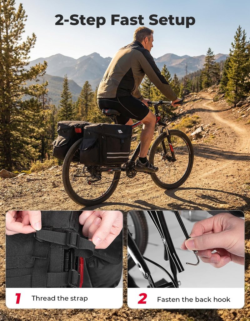 KEMIMOTO Panniers Bike Bags, 40L/50L Bicycle Saddle Bags with Waterproof Rain Cover for Rear Rack, Large Capacity Saddlebags for Ebike, Top Storage & Flip-Top Design, Reflective Strip, Black