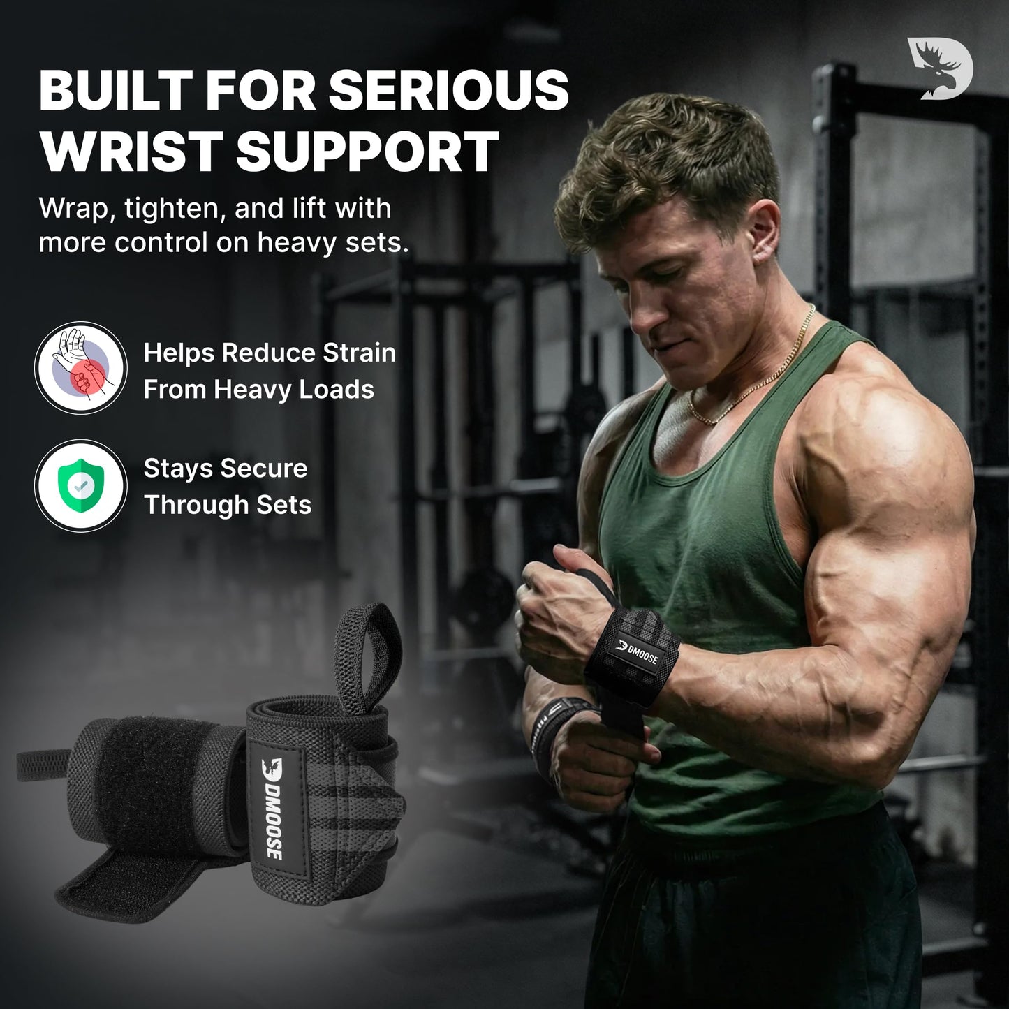 DMoose Wrist Wraps Weightlifting Men 12 and 18 Inches Thumb Loops with Wrist Support for Workouts Powerlifting Wrist Straps for Weight Lifting Men and Women Black Stripes